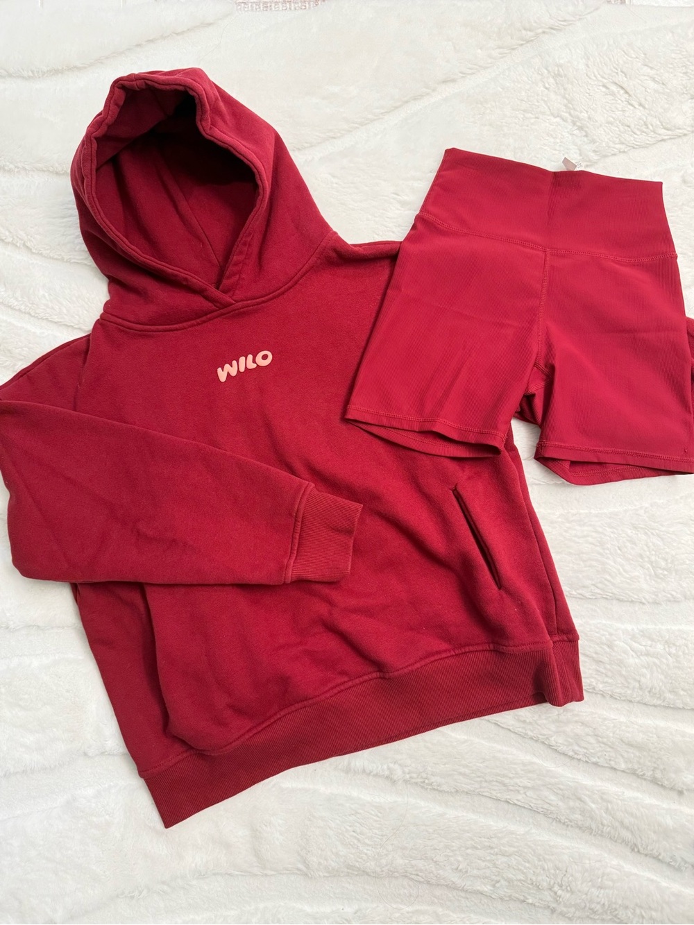 WILO Women’s Burgundy Hoodie & Biker Shorts Set